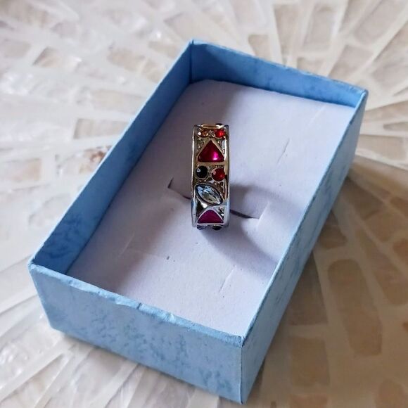 Sterling Silver Gemstone Wide Band Ring - Size 7, 8 - Picture 1 of 10